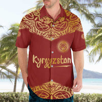 Kyrgyzstan National Symbol Hawaiian Shirt Traditional Golden Pattern in Red and Gold
