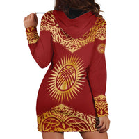 Kyrgyzstan National Symbol Hoodie Dress Traditional Golden Pattern in Red and Gold