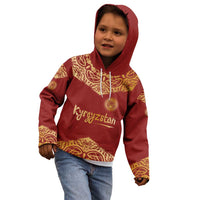 Kyrgyzstan National Symbol Kid Hoodie Traditional Golden Pattern in Red and Gold