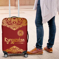 Kyrgyzstan National Symbol Luggage Cover Traditional Golden Pattern in Red and Gold