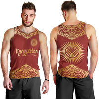 Kyrgyzstan National Symbol Men Tank Top Traditional Golden Pattern in Red and Gold
