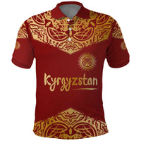 Kyrgyzstan National Symbol Polo Shirt Traditional Golden Pattern in Red and Gold