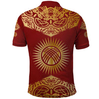 Kyrgyzstan National Symbol Polo Shirt Traditional Golden Pattern in Red and Gold