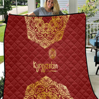 Kyrgyzstan National Symbol Quilt Traditional Golden Pattern in Red and Gold
