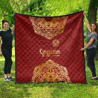 Kyrgyzstan National Symbol Quilt Traditional Golden Pattern in Red and Gold