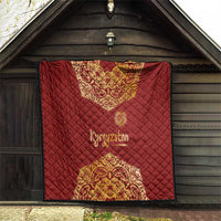 Kyrgyzstan National Symbol Quilt Traditional Golden Pattern in Red and Gold