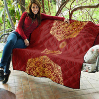 Kyrgyzstan National Symbol Quilt Traditional Golden Pattern in Red and Gold