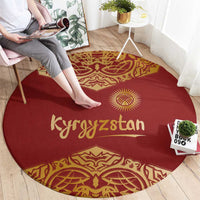 Kyrgyzstan National Symbol Round Carpet Traditional Golden Pattern in Red and Gold