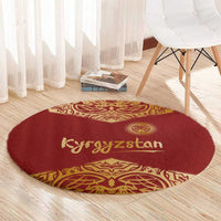 Kyrgyzstan National Symbol Round Carpet Traditional Golden Pattern in Red and Gold
