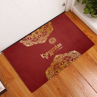 Kyrgyzstan National Symbol Rubber Doormat Traditional Golden Pattern in Red and Gold