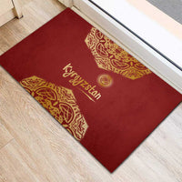 Kyrgyzstan National Symbol Rubber Doormat Traditional Golden Pattern in Red and Gold