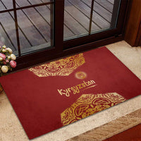 Kyrgyzstan National Symbol Rubber Doormat Traditional Golden Pattern in Red and Gold