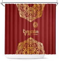 Kyrgyzstan National Symbol Shower Curtain Traditional Golden Pattern in Red and Gold
