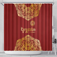 Kyrgyzstan National Symbol Shower Curtain Traditional Golden Pattern in Red and Gold