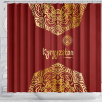 Kyrgyzstan National Symbol Shower Curtain Traditional Golden Pattern in Red and Gold