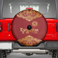 Kyrgyzstan National Symbol Spare Tire Cover Traditional Golden Pattern in Red and Gold
