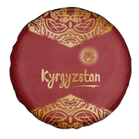 Kyrgyzstan National Symbol Spare Tire Cover Traditional Golden Pattern in Red and Gold