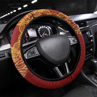 Kyrgyzstan National Symbol Steering Wheel Cover Traditional Golden Pattern in Red and Gold