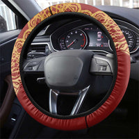 Kyrgyzstan National Symbol Steering Wheel Cover Traditional Golden Pattern in Red and Gold