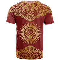 Kyrgyzstan National Symbol T Shirt Traditional Golden Pattern in Red and Gold