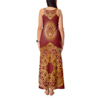 Kyrgyzstan National Symbol Tank Maxi Dress Traditional Golden Pattern in Red and Gold