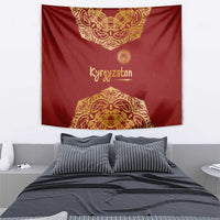 Kyrgyzstan National Symbol Tapestry Traditional Golden Pattern in Red and Gold
