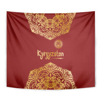 Kyrgyzstan National Symbol Tapestry Traditional Golden Pattern in Red and Gold