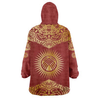 Kyrgyzstan National Symbol Wearable Blanket Hoodie Traditional Golden Pattern in Red and Gold