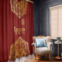 Kyrgyzstan National Symbol Window Curtain Traditional Golden Pattern in Red and Gold