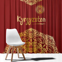 Kyrgyzstan National Symbol Window Curtain Traditional Golden Pattern in Red and Gold