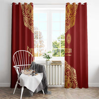 Kyrgyzstan National Symbol Window Curtain Traditional Golden Pattern in Red and Gold