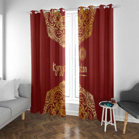 Kyrgyzstan National Symbol Window Curtain Traditional Golden Pattern in Red and Gold