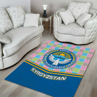 Kyrgyzstan Colorful Patchwork Pattern Area Rug with National Crest and Flag Accents