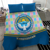 Kyrgyzstan Colorful Patchwork Pattern Bedding Set with National Crest and Flag Accents