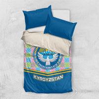 Kyrgyzstan Colorful Patchwork Pattern Bedding Set with National Crest and Flag Accents