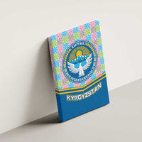 Kyrgyzstan Colorful Patchwork Pattern Canvas Wall Art with National Crest and Flag Accents