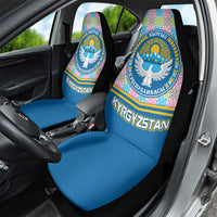Kyrgyzstan Colorful Patchwork Pattern Car Seat Cover with National Crest and Flag Accents
