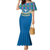 Kyrgyzstan Colorful Patchwork Pattern Family Matching Mermaid Dress and Hawaiian Shirt with National Crest and Flag Accents