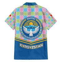 Kyrgyzstan Colorful Patchwork Pattern Family Matching Summer Maxi Dress and Hawaiian Shirt with National Crest and Flag Accents