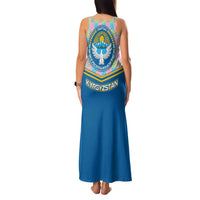 Kyrgyzstan Colorful Patchwork Pattern Family Matching Tank Maxi Dress and Hawaiian Shirt with National Crest and Flag Accents