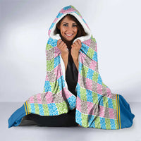 Kyrgyzstan Colorful Patchwork Pattern Hooded Blanket with National Crest and Flag Accents