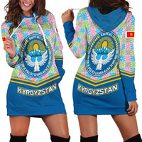 Kyrgyzstan Colorful Patchwork Pattern Hoodie Dress with National Crest and Flag Accents