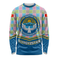 Kyrgyzstan Colorful Patchwork Pattern Long Sleeve Shirt with National Crest and Flag Accents