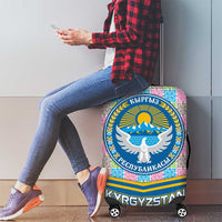 Kyrgyzstan Colorful Patchwork Pattern Luggage Cover with National Crest and Flag Accents
