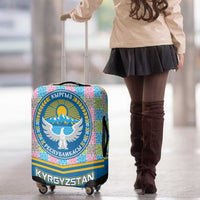 Kyrgyzstan Colorful Patchwork Pattern Luggage Cover with National Crest and Flag Accents