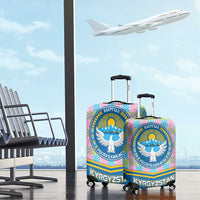 Kyrgyzstan Colorful Patchwork Pattern Luggage Cover with National Crest and Flag Accents