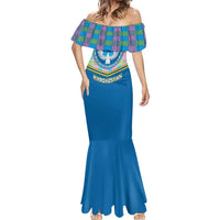 Kyrgyzstan Colorful Patchwork Pattern Mermaid Dress with National Crest and Flag Accents