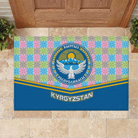 Kyrgyzstan Colorful Patchwork Pattern Rubber Doormat with National Crest and Flag Accents