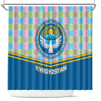 Kyrgyzstan Colorful Patchwork Pattern Shower Curtain with National Crest and Flag Accents