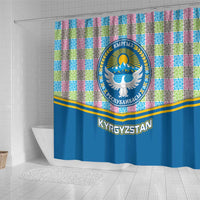Kyrgyzstan Colorful Patchwork Pattern Shower Curtain with National Crest and Flag Accents